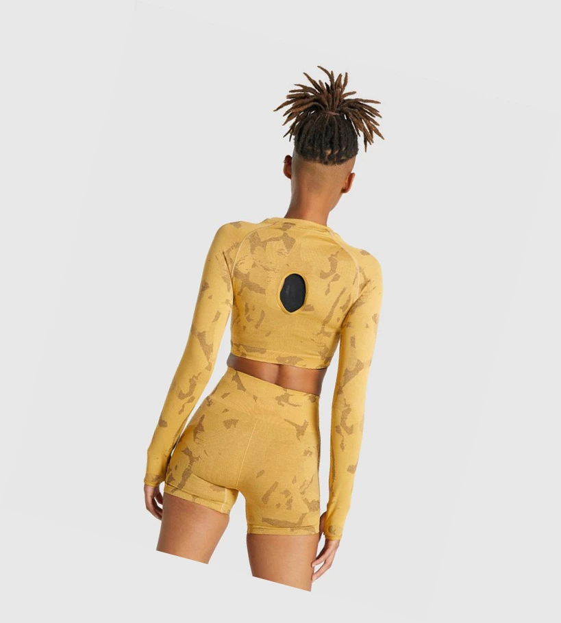 Gymshark Adapt Camo Seamless Crop Top Naisten Puserot Keltainen | WDJUVS104