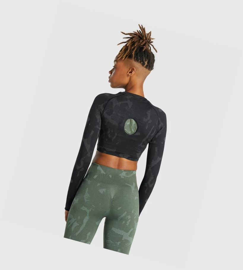 Gymshark Adapt Camo Seamless Crop Top Naisten Puserot Mustat | XJVKUC478