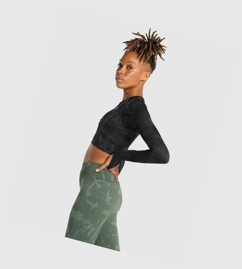 Gymshark Adapt Camo Seamless Crop Top Naisten Puserot Mustat | XJVKUC478