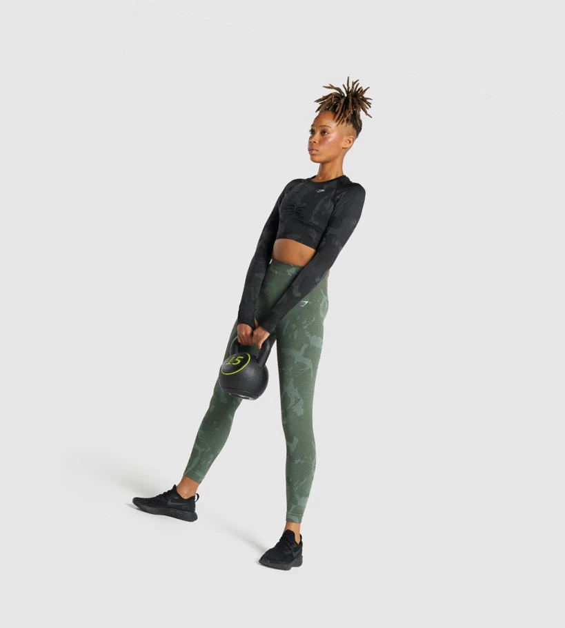 Gymshark Adapt Camo Seamless Crop Top Naisten Puserot Mustat | XJVKUC478