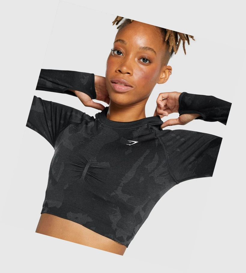 Gymshark Adapt Camo Seamless Crop Top Naisten Puserot Mustat | XJVKUC478