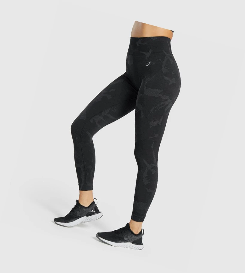 Gymshark Adapt Camo Seamless High Waisted Naisten Leggingsit Mustat | UMABJL459
