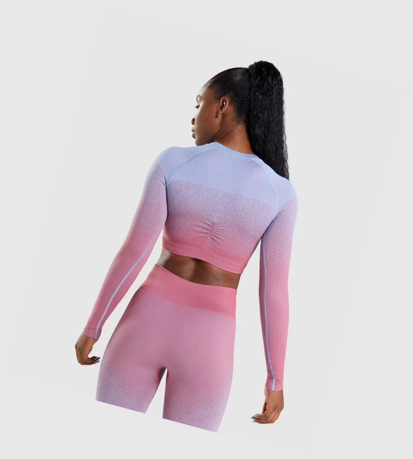 Gymshark Adapt Ombre Seamless Crop Top Naisten Puserot Pinkki Pinkki Vaaleansininen | CPRHXG796