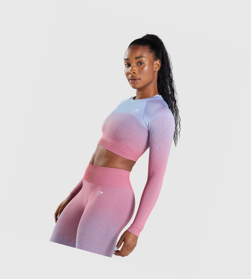 Gymshark Adapt Ombre Seamless Crop Top Naisten Puserot Pinkki Pinkki Vaaleansininen | CPRHXG796