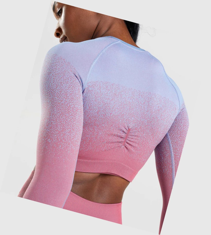 Gymshark Adapt Ombre Seamless Crop Top Naisten Puserot Pinkki Pinkki Vaaleansininen | CPRHXG796