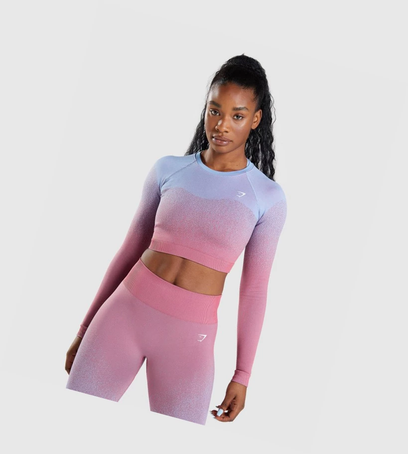 Gymshark Adapt Ombre Seamless Crop Top Naisten Puserot Pinkki Pinkki Vaaleansininen | CPRHXG796
