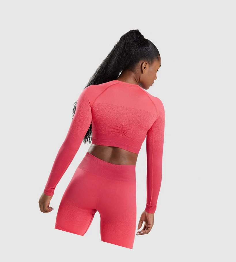 Gymshark Adapt Ombre Seamless Crop Top Naisten Puserot Pinkki Punainen | CWKXQS473