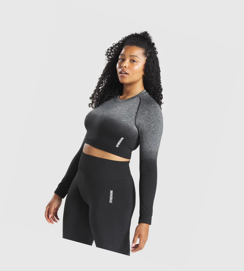 Gymshark Adapt Ombre Seamless Crop Top Naisten T Paidat Mustat Mustat | DTOGFJ472