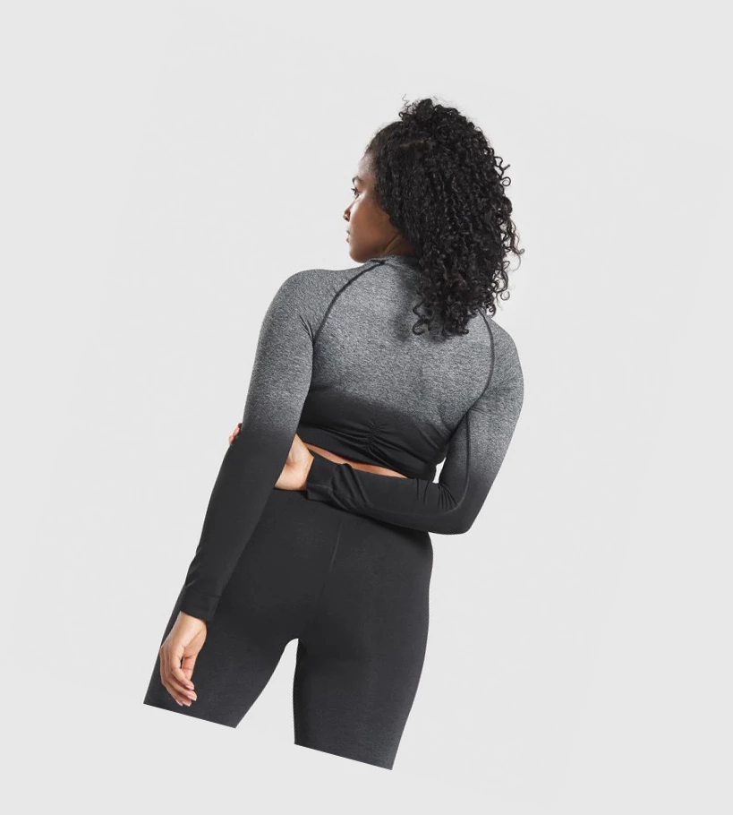 Gymshark Adapt Ombre Seamless Crop Top Naisten T Paidat Mustat Mustat | DTOGFJ472