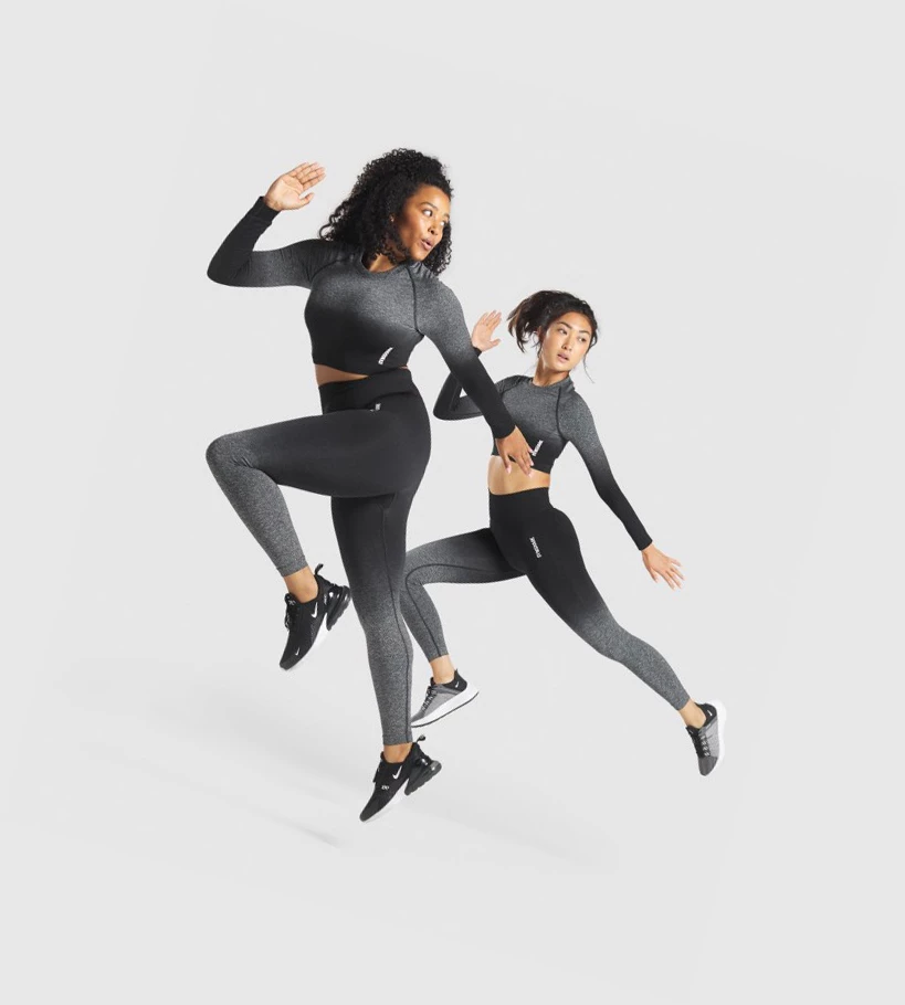 Gymshark Adapt Ombre Seamless Crop Top Naisten T Paidat Mustat Mustat | DTOGFJ472