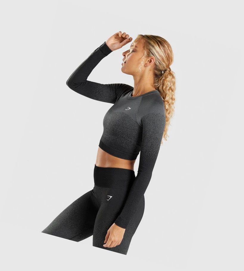 Gymshark Adapt Ombre Seamless Crop Top Naisten Puserot Mustat Harmaat | OCKPQB048
