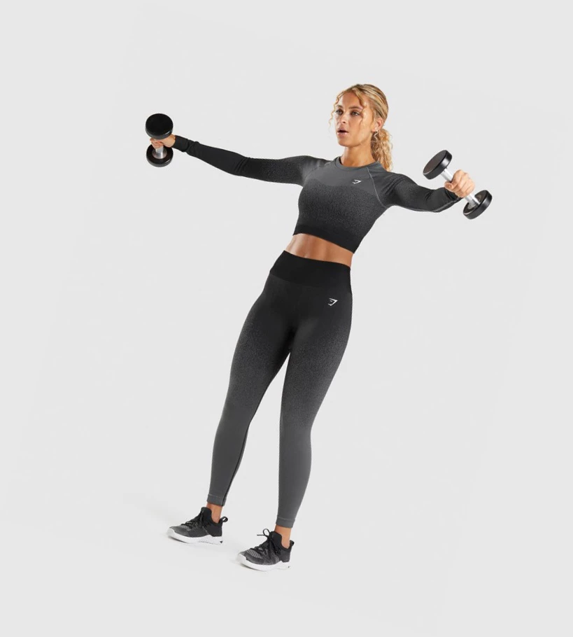 Gymshark Adapt Ombre Seamless Crop Top Naisten Puserot Mustat Harmaat | OCKPQB048