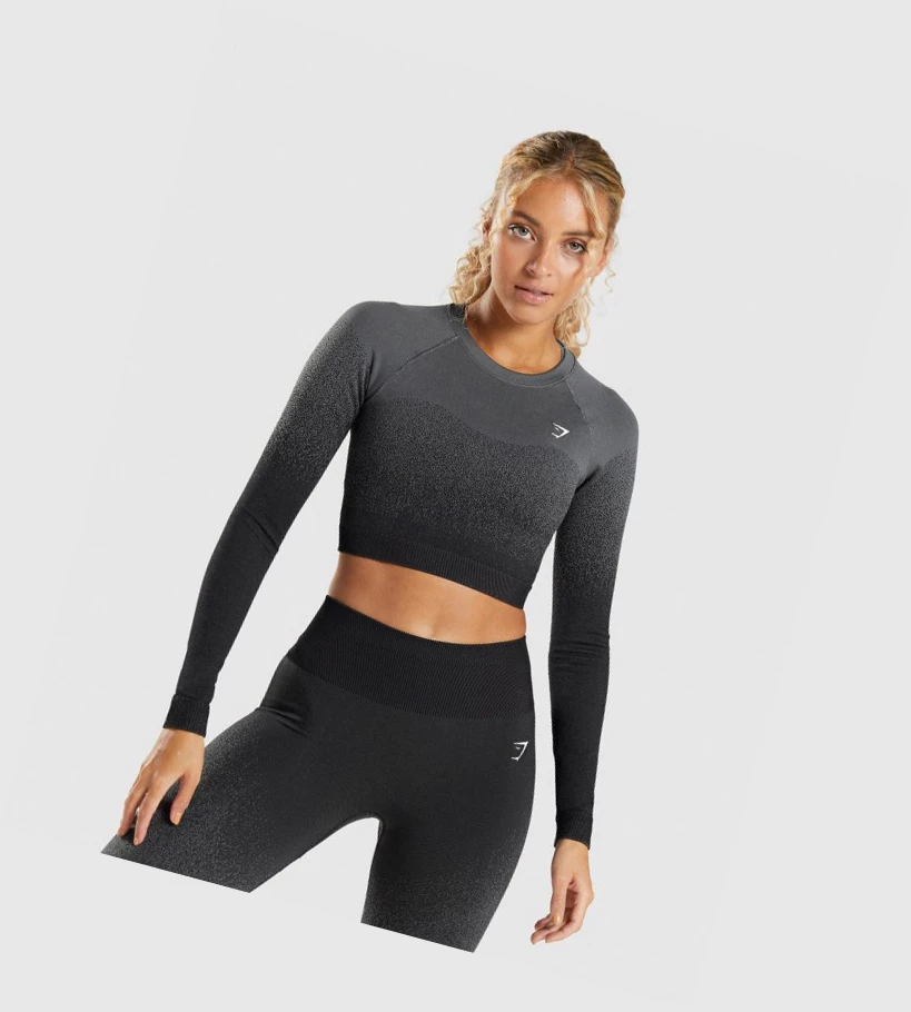 Gymshark Adapt Ombre Seamless Crop Top Naisten Puserot Mustat Harmaat | OCKPQB048