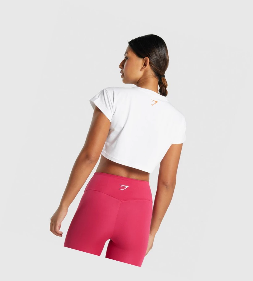 Gymshark Animal Graafinen Infill Crop Naisten T Paidat Valkoinen | UMTHVR792
