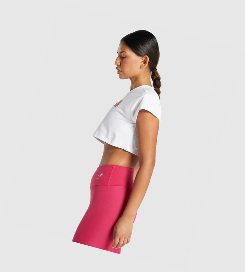 Gymshark Animal Graafinen Infill Crop Naisten T Paidat Valkoinen | UMTHVR792