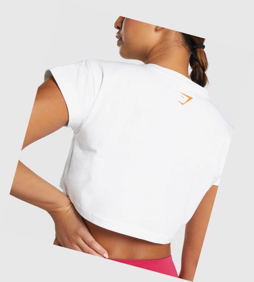Gymshark Animal Graafinen Infill Crop Naisten T Paidat Valkoinen | UMTHVR792
