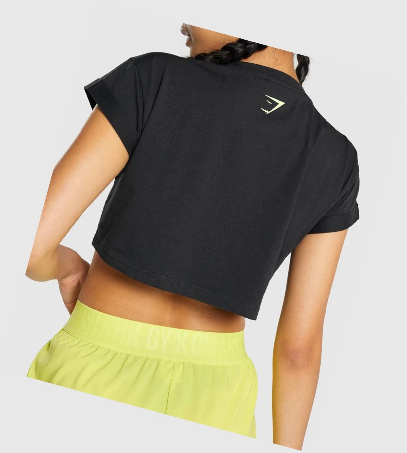 Gymshark Animal Graafinen Infill Crop Naisten T Paidat Mustat | YBHLDS539