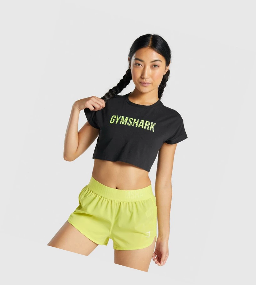 Gymshark Animal Graafinen Infill Crop Naisten T Paidat Mustat | YBHLDS539
