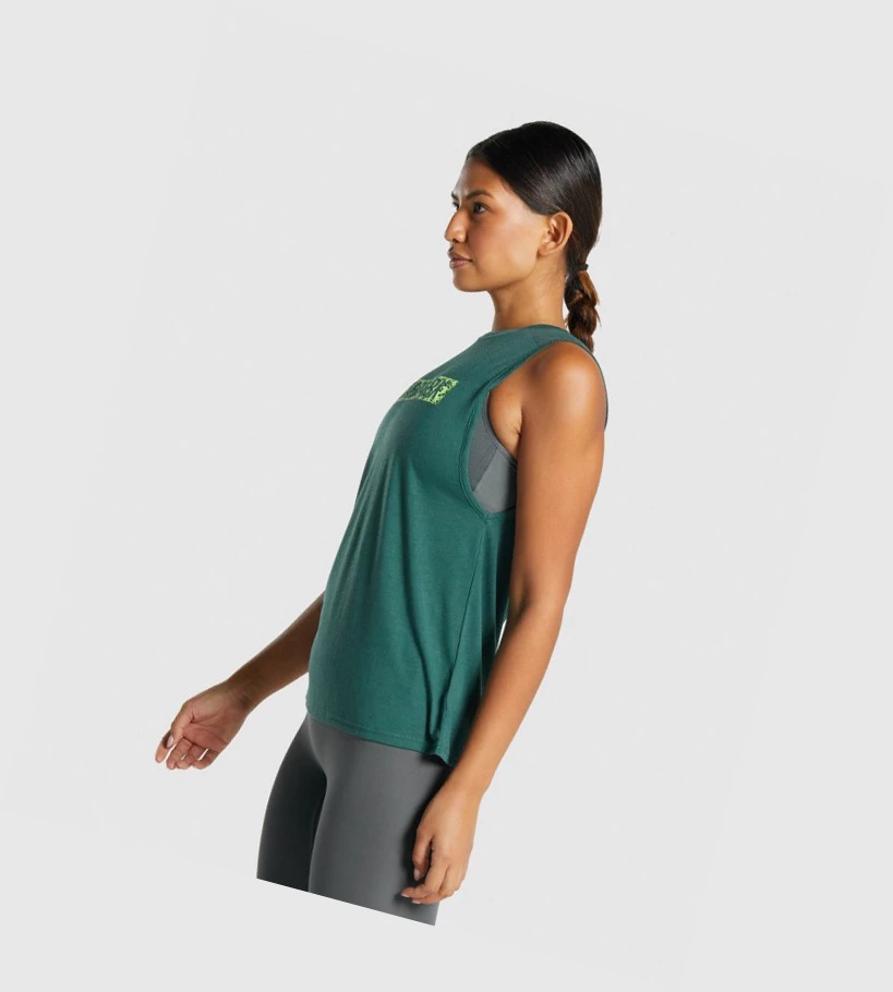 Gymshark Animal Graafinen Infill Naisten Hihaton Paita Vihreä | UHVJRS869