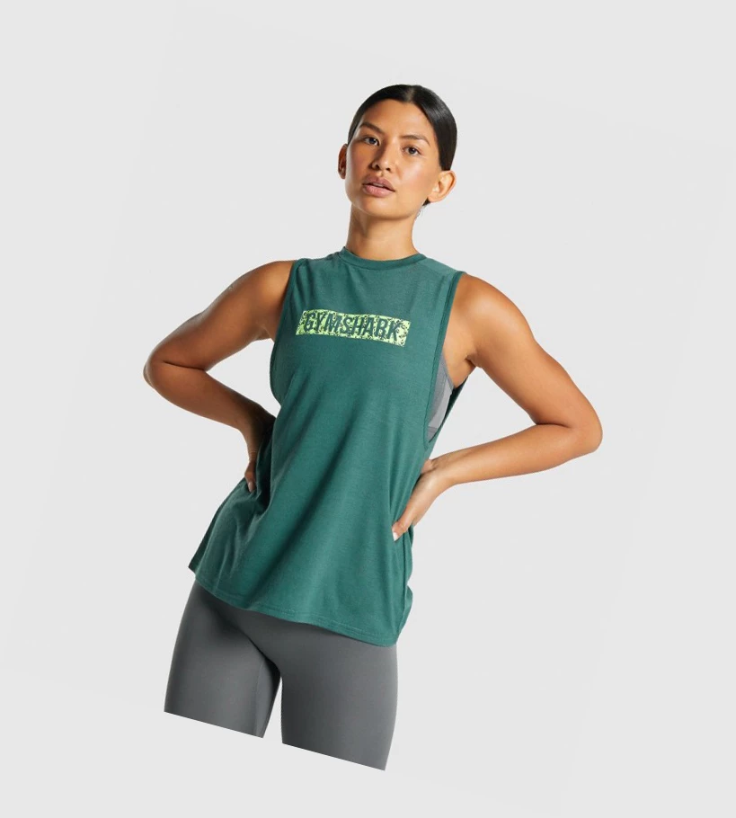 Gymshark Animal Graafinen Infill Naisten Hihaton Paita Vihreä | UHVJRS869