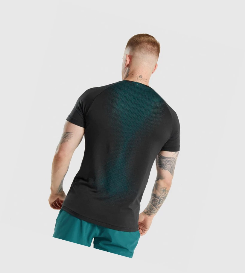 Gymshark Apex Contrast Miesten T Paidat Mustat Turkoosi | ZOPVBM980