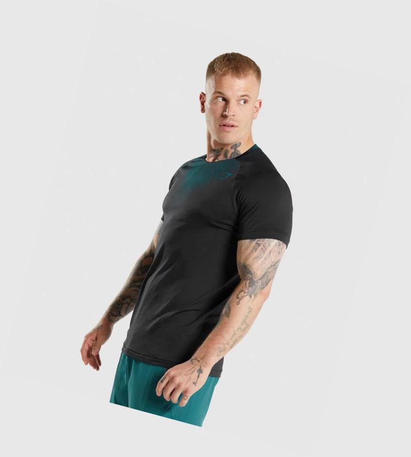 Gymshark Apex Contrast Miesten T Paidat Mustat Turkoosi | ZOPVBM980