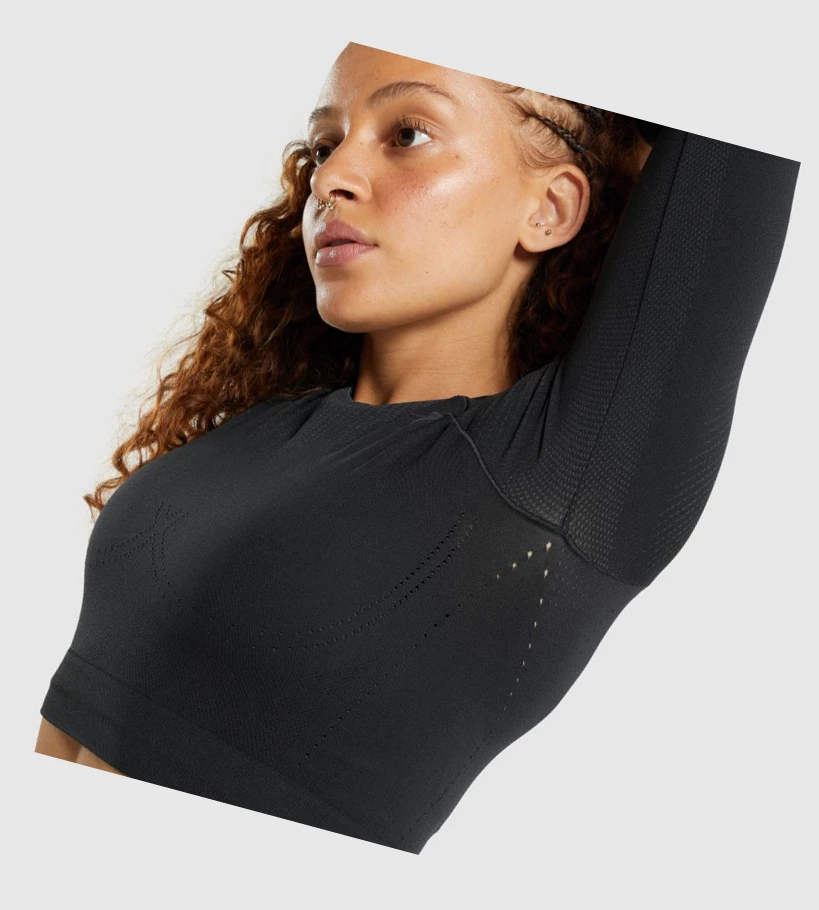 Gymshark Apex Seamless Crop Top Naisten Puserot Mustat | RQGKVN397