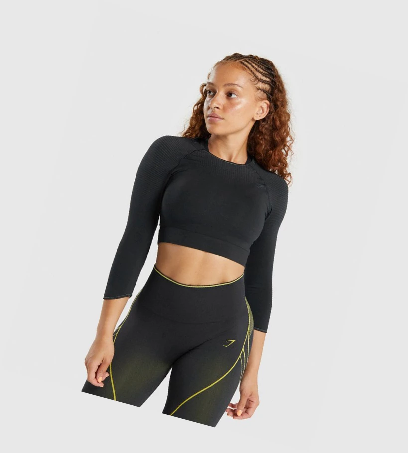 Gymshark Apex Seamless Crop Top Naisten Puserot Mustat | RQGKVN397