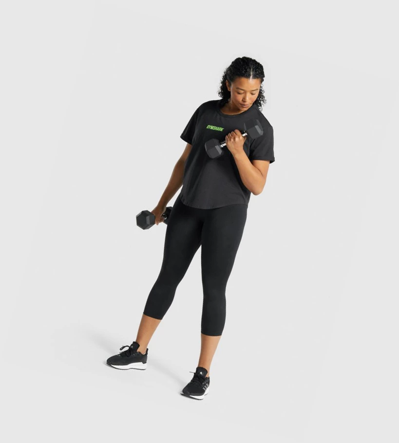 Gymshark Apollo Graafinen Naisten T Paidat Mustat | KPNBVS905