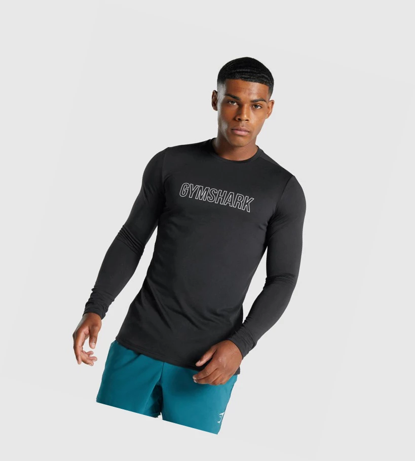 Gymshark Arrival Graafinen Miesten T Paidat Mustat | QZOTPK325