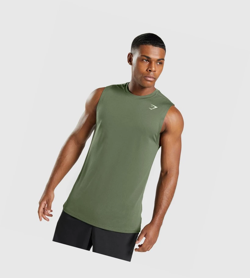 Gymshark Arrival Hihattomat Miesten Hihaton Paita Oliivinvihreä | DFTHYE059