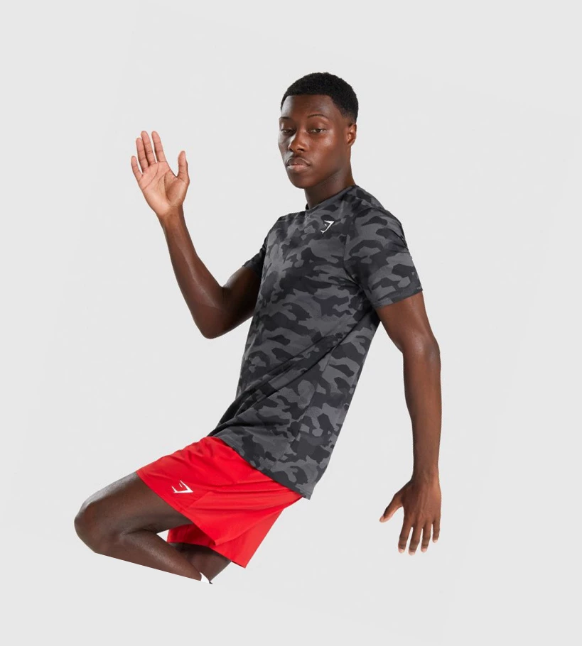 Gymshark Arrival Miesten T Paidat Mustat Harmaat Camo | LWRTSE183