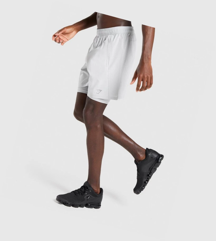 Gymshark Aspect 2 In 1 Miesten Shortsit Vaaleanharmaat | DHFLZE517