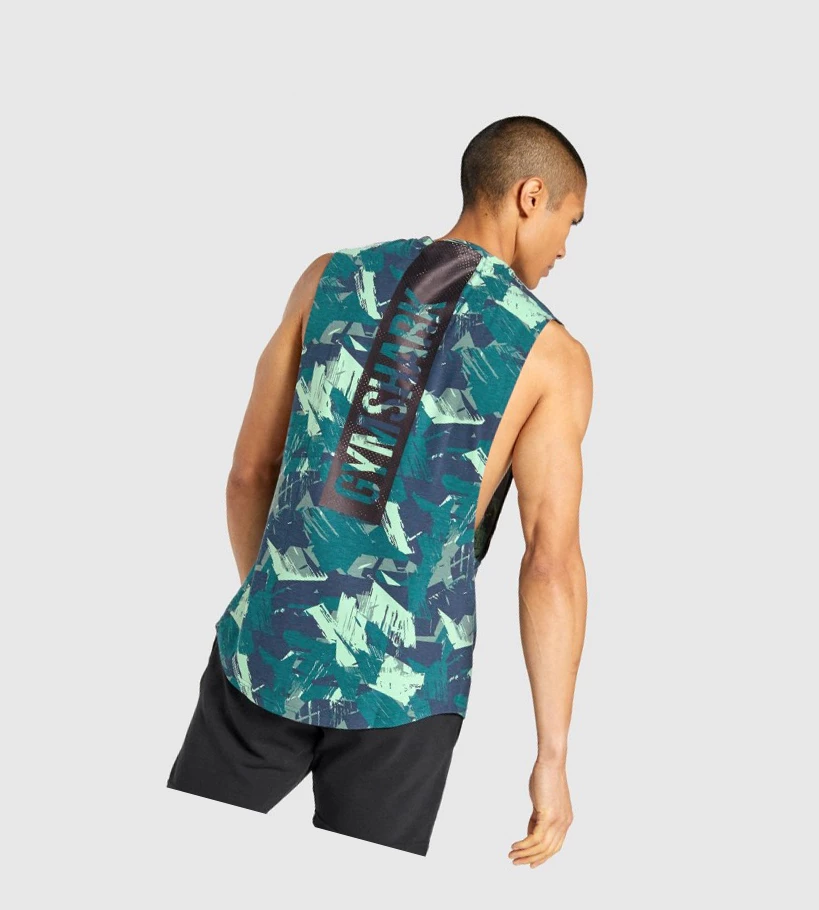 Gymshark Bold Drop Arm Miesten Hihaton Paita Vihreä | MIFXHN013