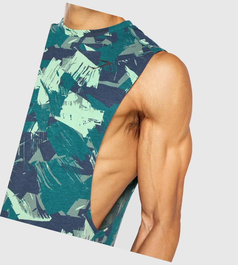 Gymshark Bold Drop Arm Miesten Hihaton Paita Vihreä | MIFXHN013