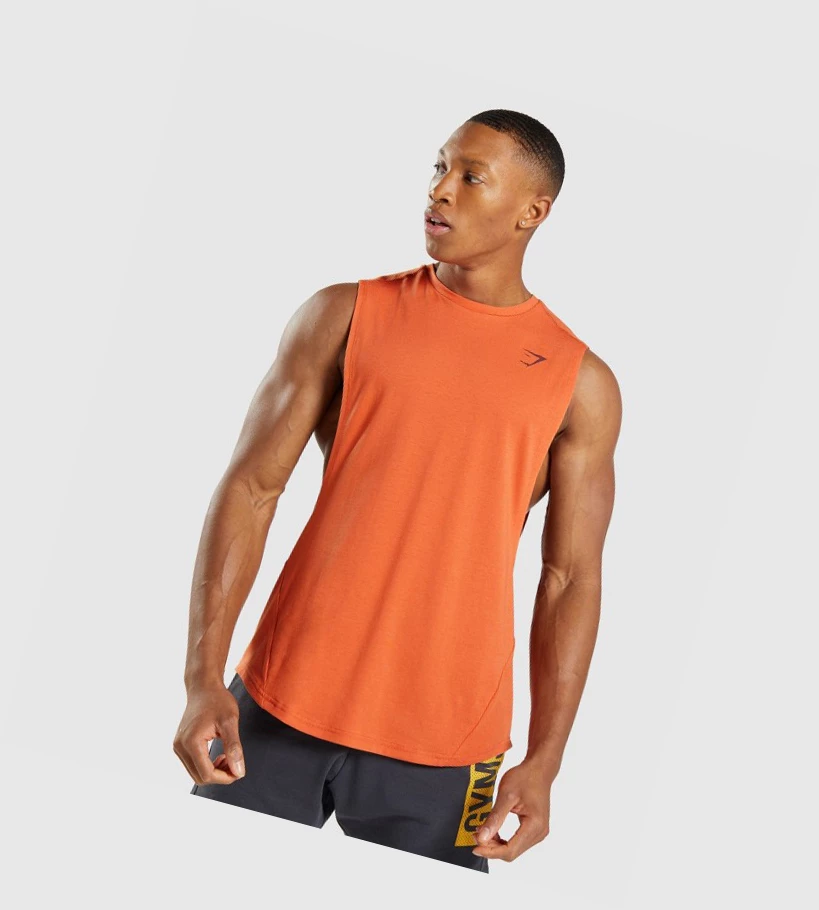 Gymshark Bold Drop Arm Miesten Hihaton Paita Oranssi | PWUZJM398