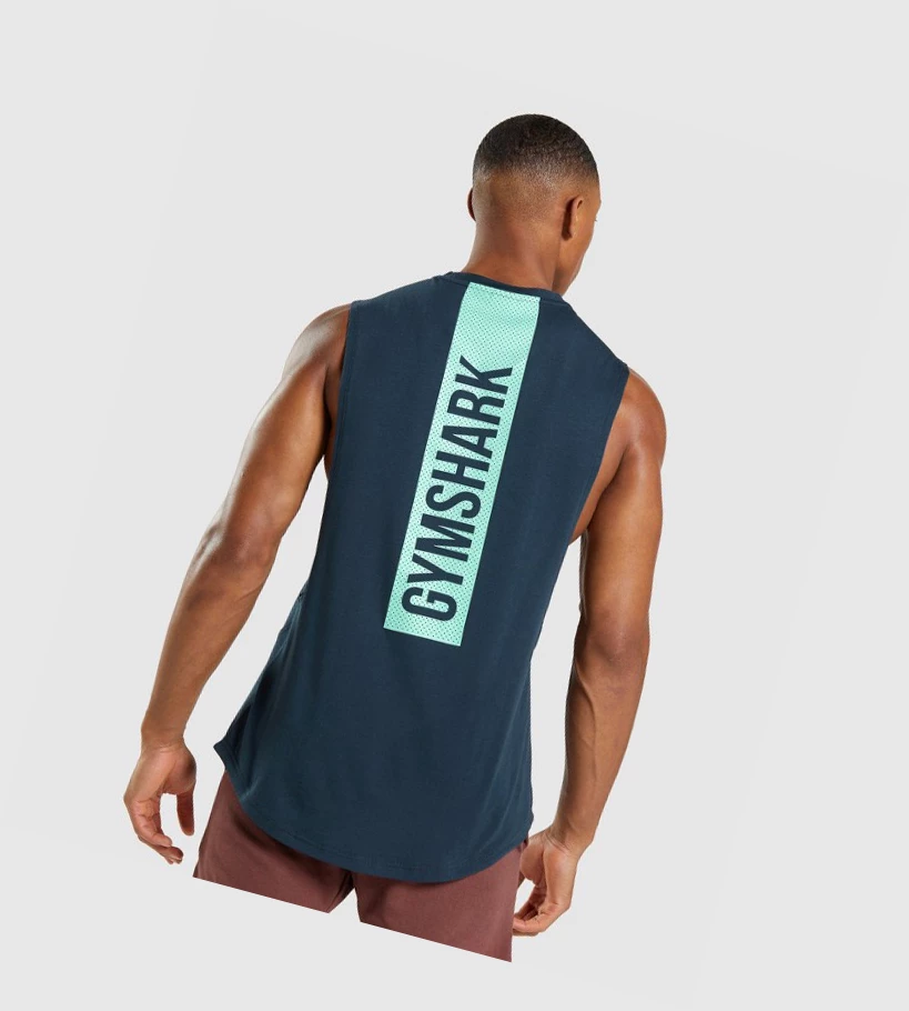 Gymshark Bold Drop Arm Miesten Hihaton Paita Laivastonsininen | QNWBLR748