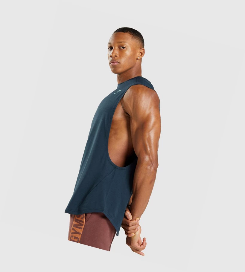 Gymshark Bold Drop Arm Miesten Hihaton Paita Laivastonsininen | QNWBLR748