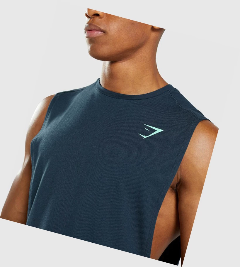 Gymshark Bold Drop Arm Miesten Hihaton Paita Laivastonsininen | QNWBLR748