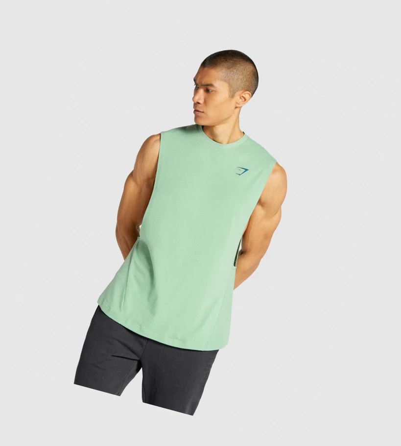 Gymshark Bold Drop Arm Miesten Hihaton Paita Vihreä | YAXMHT015