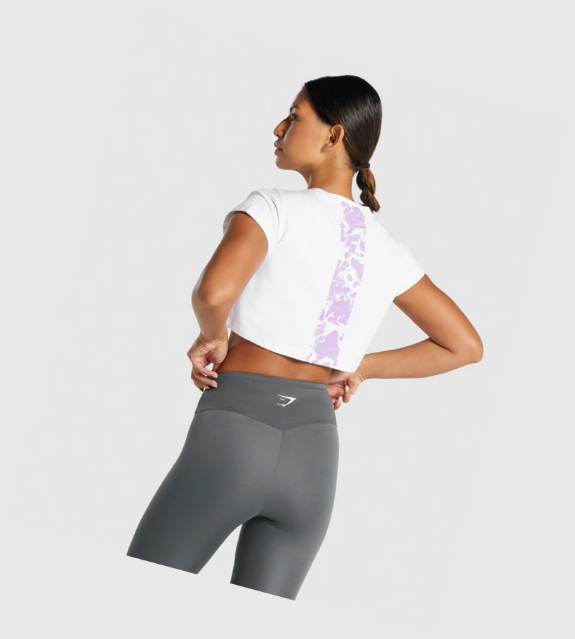 Gymshark Camo Graafinen Crop Naisten T Paidat Valkoinen | VJAEPN182