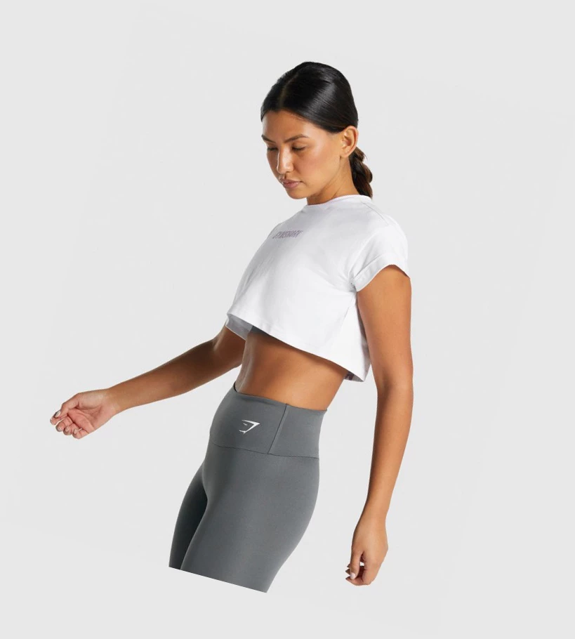 Gymshark Camo Graafinen Crop Naisten T Paidat Valkoinen | VJAEPN182
