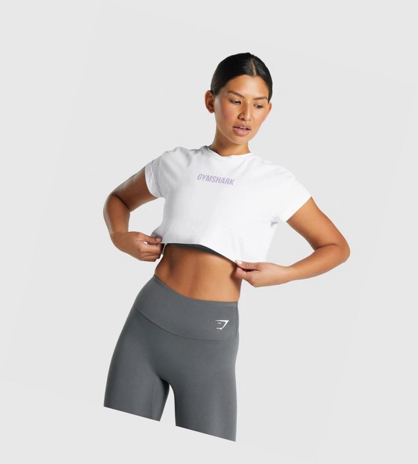 Gymshark Camo Graafinen Crop Naisten T Paidat Valkoinen | VJAEPN182