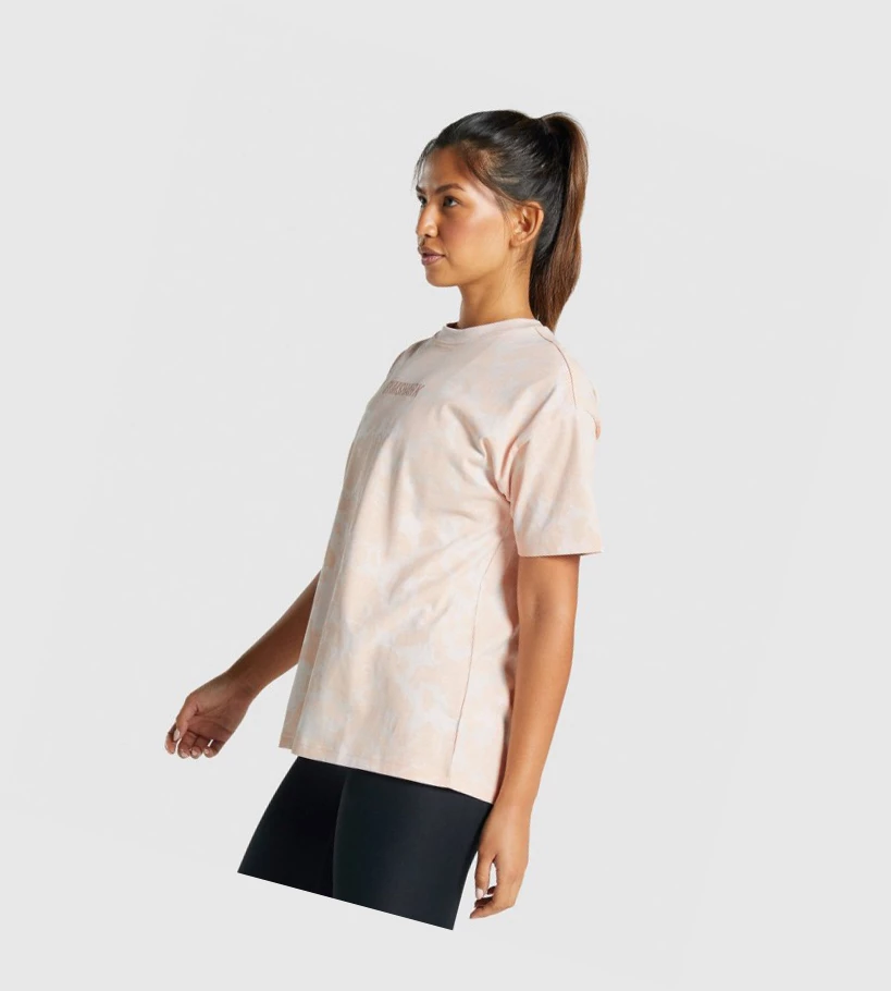 Gymshark Camo Graafinen Oversized Naisten T Paidat Kerma Vaaleanruskea | IUSEVG276