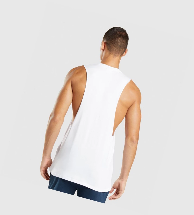 Gymshark Central Drop Arm Miesten Hihaton Paita Valkoinen | LCWUPG150