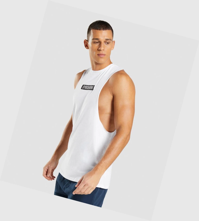 Gymshark Central Drop Arm Miesten Hihaton Paita Valkoinen | LCWUPG150