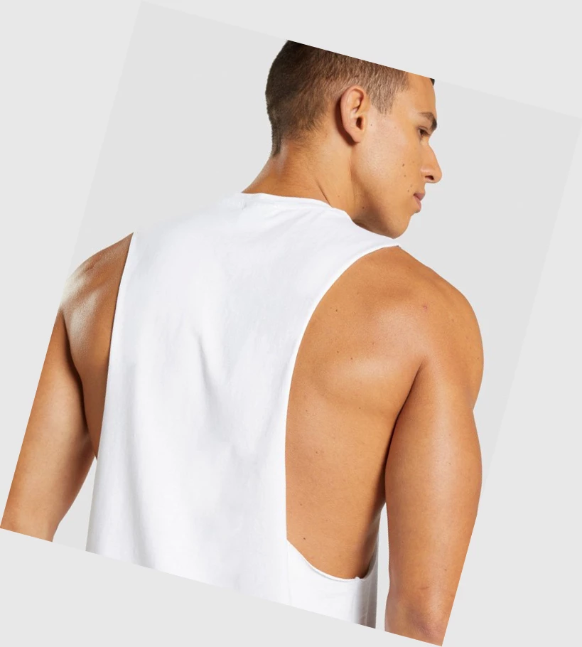 Gymshark Central Drop Arm Miesten Hihaton Paita Valkoinen | LCWUPG150