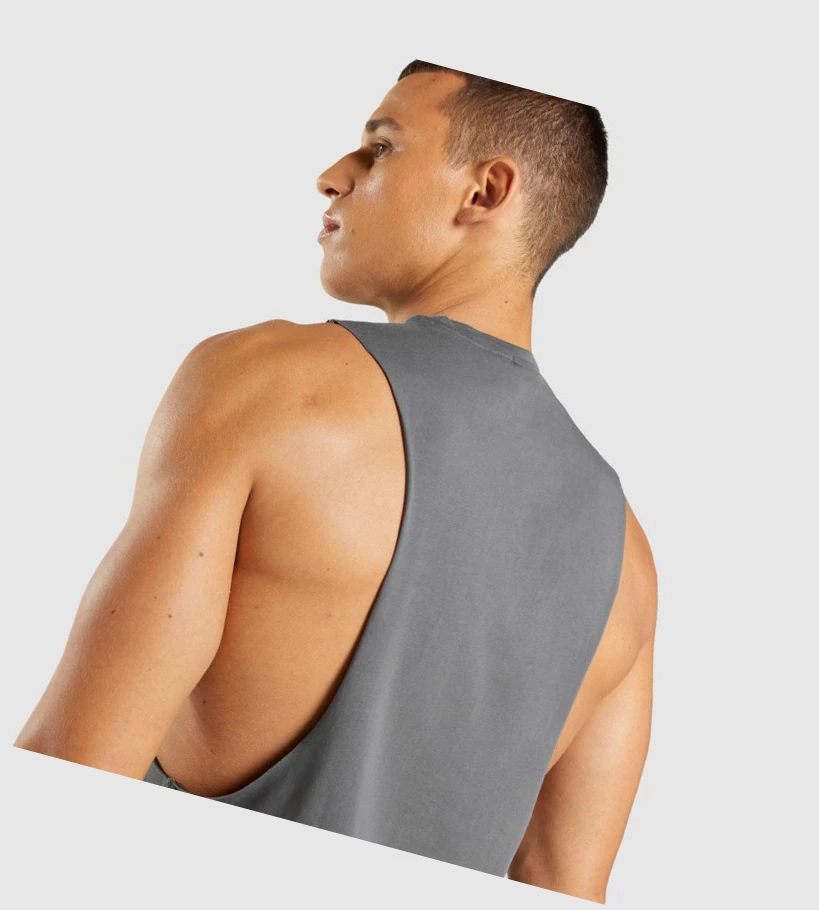 Gymshark Central Drop Arm Miesten Hihaton Paita Harmaat | STBVPK017