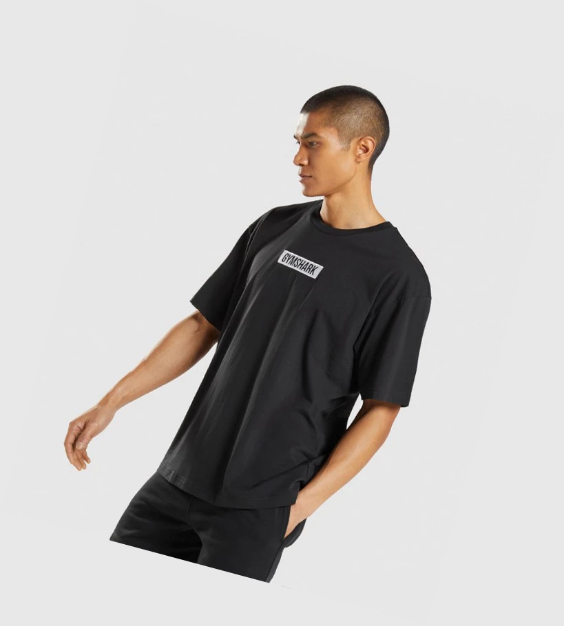 Gymshark Central Oversized Miesten T Paidat Mustat | HDEKXF819