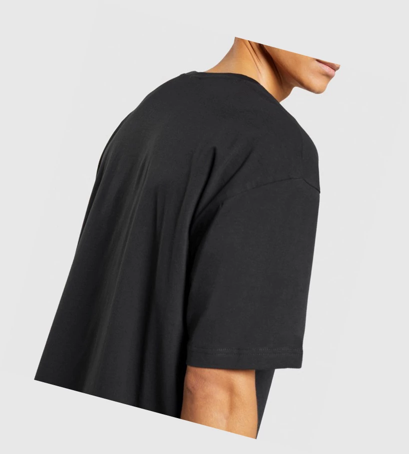 Gymshark Central Oversized Miesten T Paidat Mustat | HDEKXF819